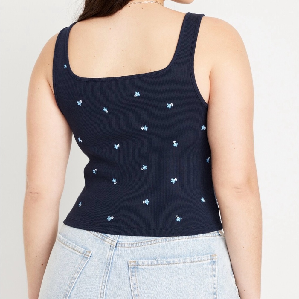Old Navy size XL Women’s Navy Blue Floral Ultra-Crop Rib-Knit Top - Picture 3 of 8